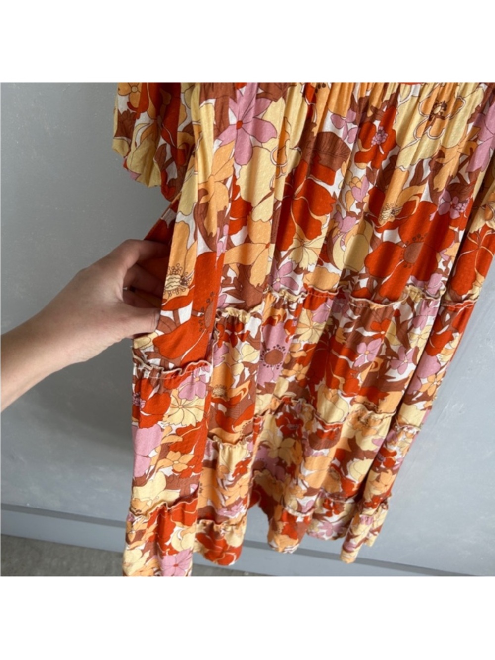 Show Me Your MuMu Orange Floral Puff-Sleeve Midi Dress - Picture 5 of 10